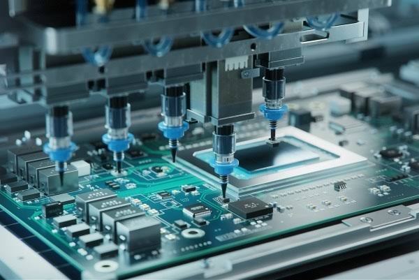 Automated pick-and-place machine assembling a PowerPay Africa IoT circuit board